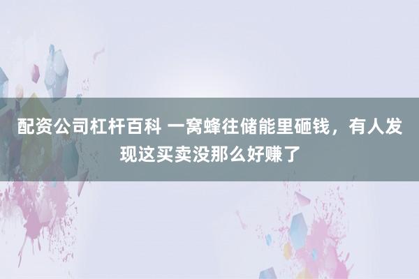 配资公司杠杆百科 一窝蜂往储能里砸钱，有人发现这买卖没那么好赚了